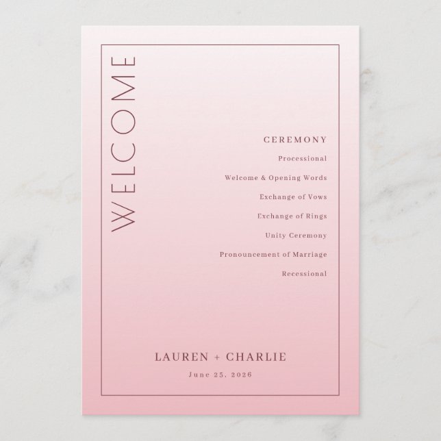 Elegant Pink Ceremony Schedule Program (Front)