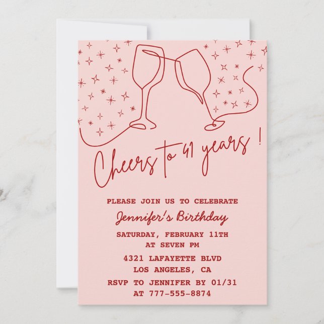 Elegant Pink Cheers Champagne 41st birthday Invitation (Front)
