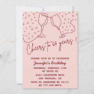 Elegant Pink Cheers Champagne 64th birthday Invitation