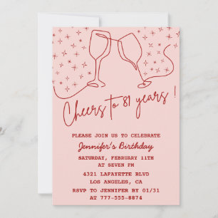 Elegant Pink Cheers Champagne 81st birthday Invitation