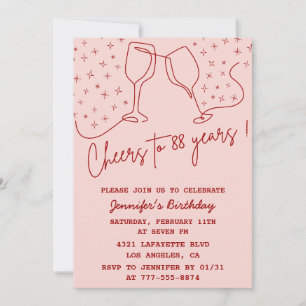 Elegant Pink Cheers Champagne 88th birthday Invitation