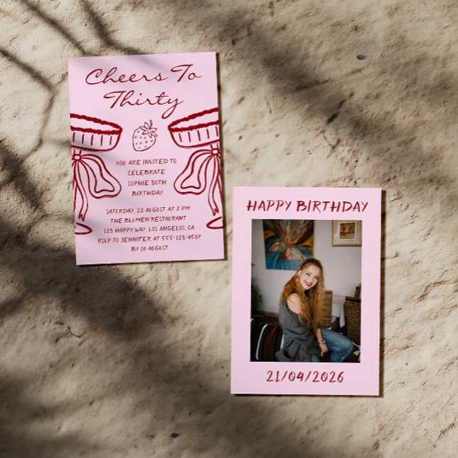 Elegant Pink Cheers to Thirty Cocktail 30 Birthday Invitation (Creator Uploaded)