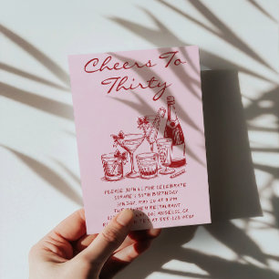 Elegant Pink Cheers to Thirty Cocktail Birthday Invitation