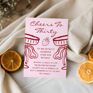 Elegant Pink “Cheers to Thirty” Vintage Birthday Invitation