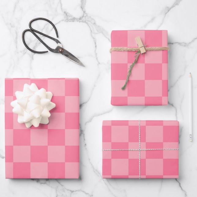 Elegant Pink Chequerboard Wrapping Paper Sheet (Front)
