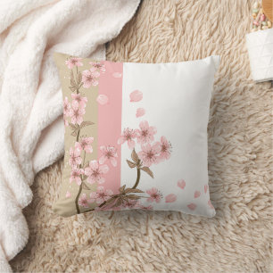 Elegant Pink Cherry Blossom Branch Throw Pillow