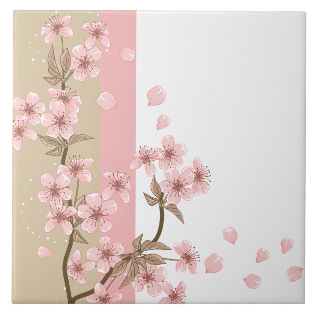Elegant Pink Cherry Blossom Branch Tile (Front)