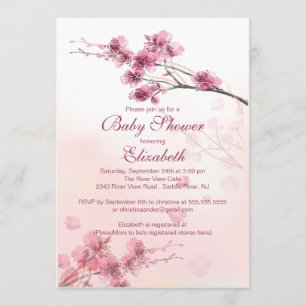 Elegant Pink Cherry Blossom Floral Baby Shower Invitation