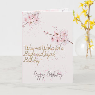Elegant Pink Cherry Blossom Floral Happy Birthday Card