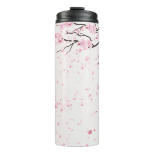 Elegant Pink Cherry Blossom Floral Pattern Thermal Tumbler