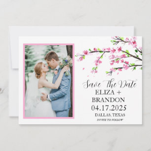 Elegant Pink Cherry Blossom Floral Photo Save The Date