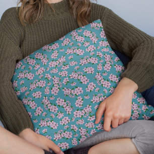 Elegant pink cherry blossom floral watercolor throw pillow