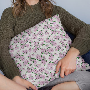 Elegant pink cherry blossom floral watercolor throw pillow