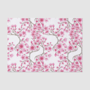 Elegant Pink Cherry Blossom Floral Watercolor Tissue Paper