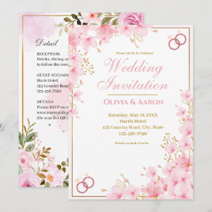 Elegant Pink Cherry Blossom Rose Gold Wedding Invi Invitation
