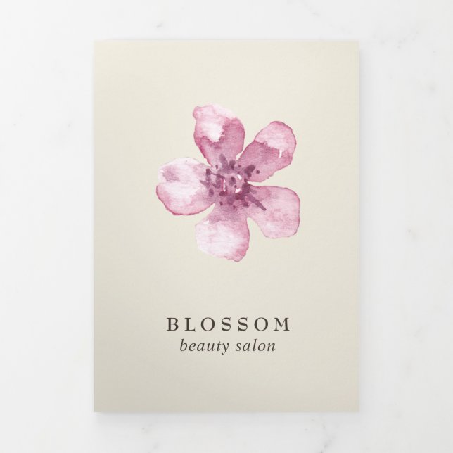 Elegant Pink Cherry Blossom Salon Trifold Brochure (Cover)