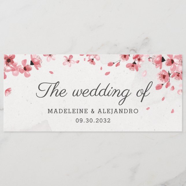 Elegant pink cherry blossom the wedding of menu (Front)