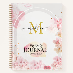 Elegant Pink Cherry Blossom Watercolor Floral Notebook