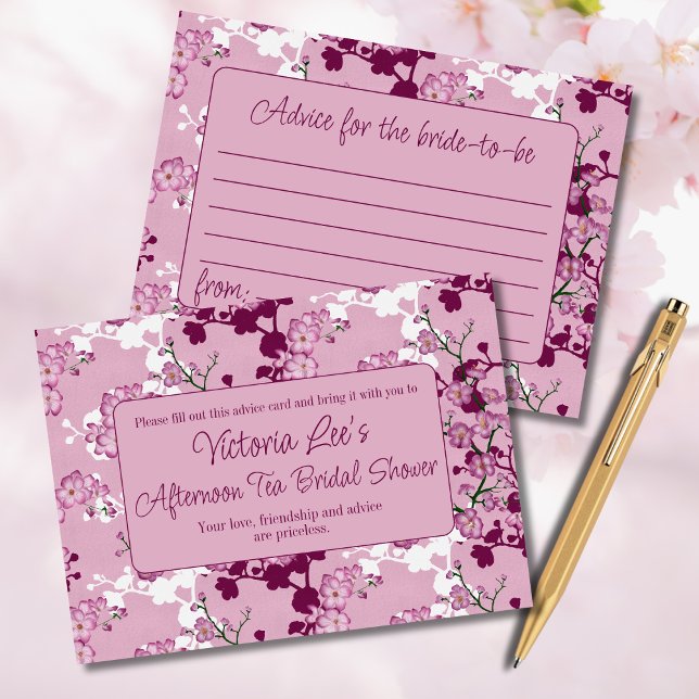Elegant Pink Cherry Blossoms Bridal Shower Advice Card (Creator Uploaded)