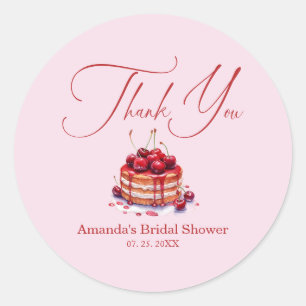 Elegant Pink Cherry on Top Bridal Shower  Classic Round Sticker
