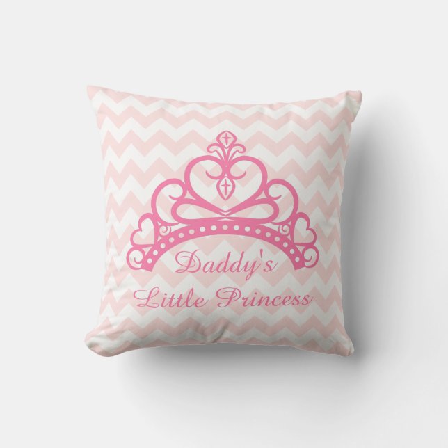 Elegant Pink Chevron, Daddy Little Princess, Tiara Throw Pillow (Front)