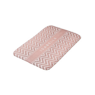 Elegant Pink Chevron Pattern Girly Faux Rose Gold Bath Mat