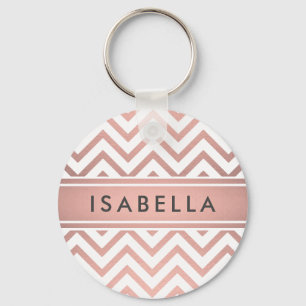 Elegant Pink Chevron Pattern Girly Faux Rose Gold Keychain