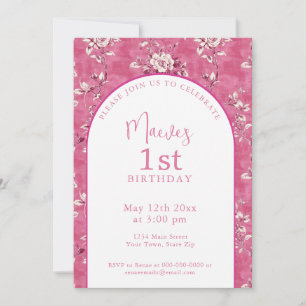 Elegant Pink Chinoiserie 1st Birthday Party Invitation