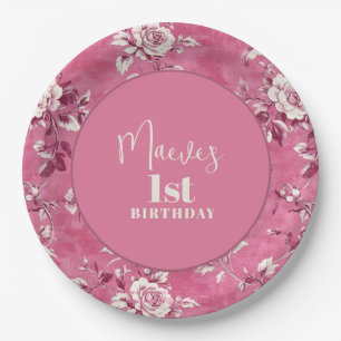 Elegant Pink Chinoiserie 1st Birthday Party  Paper Plate