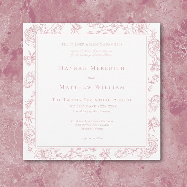 Elegant Pink Chinoiserie Bird & Crest Wedding Invitation (Elegant Pink Chinoiserie Bird & Crest Wedding Invitation)