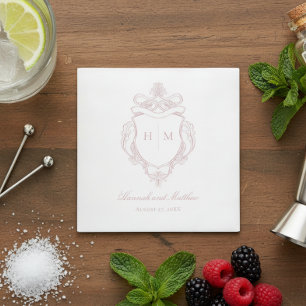 Elegant Pink Chinoiserie Bird Crest Wedding Napkin