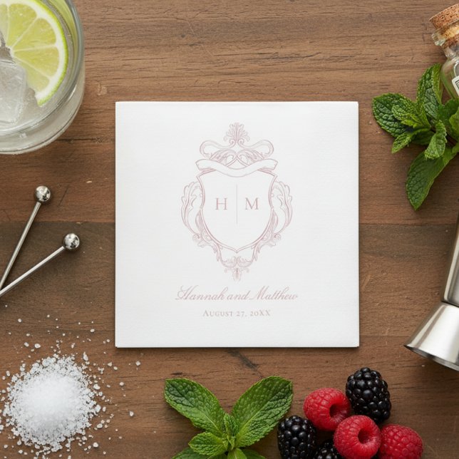 Elegant Pink Chinoiserie Bird Crest Wedding Napkin (Creator Uploaded)