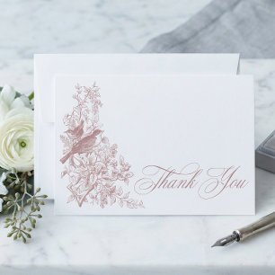 Elegant Pink Chinoiserie Nature Bird Bridal Shower Thank You Card