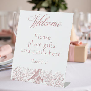 Elegant Pink Chinoiserie Nature Birds Baby Shower Pedestal Sign