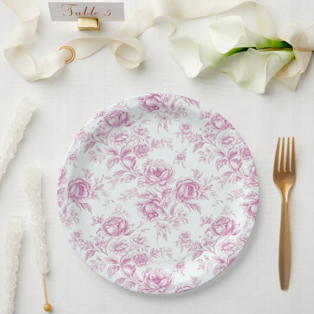 Elegant Pink Chinoiserie  Paper Plate (Wedding)