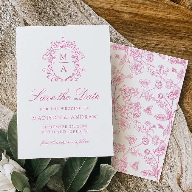 Elegant Pink Chinoiserie Victorian Floral Wedding Save The Date (Creator Uploaded)