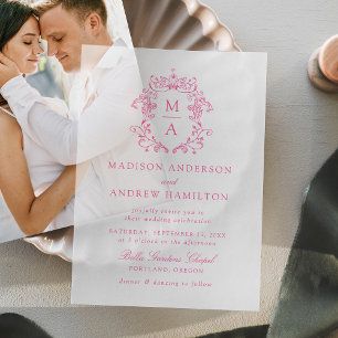 Elegant Pink Chinoiserie Victorian Wedding Vellum Invitations