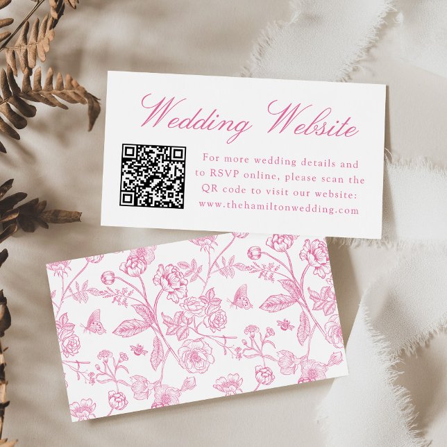 Elegant Pink Chinoiserie Wedding Website QR Code Enclosure Card (Creator Uploaded)