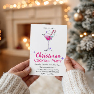Elegant Pink Christmas Cocktail Party Invitation