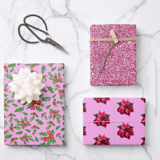 Elegant Pink Christmas Modern Pattern Wrapping Paper Sheet (Front)