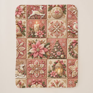 Elegant Pink Christmas Patchwork Blanket