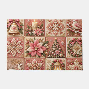Elegant Pink Christmas Patchwork Blanket Doormat