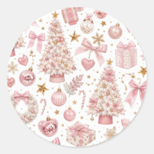 Elegant Pink Christmas Pattern Classic Round Sticker