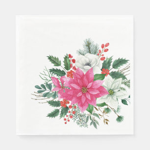 Elegant Pink Christmas Poinsettia Lunch Napkin