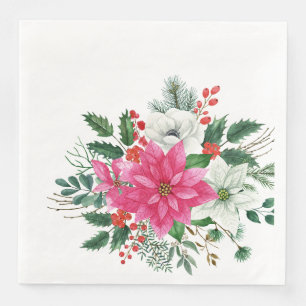 Elegant Pink Christmas Poinsettia  Napkin