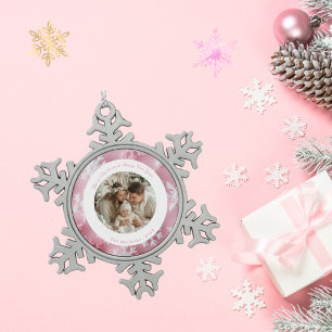 Elegant Pink Christmas Snowflake Photo Snowflake Pewter Christmas Ornament