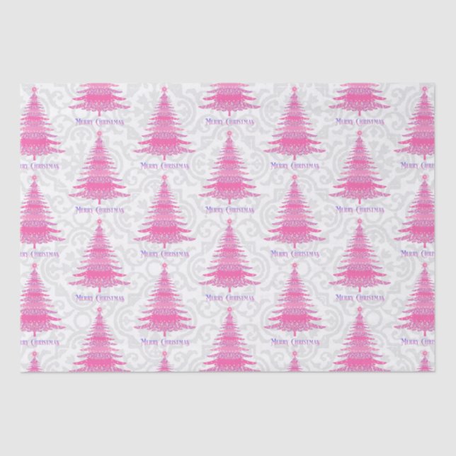 Elegant Pink Christmas Tree Gift Tissue Paper (Front)