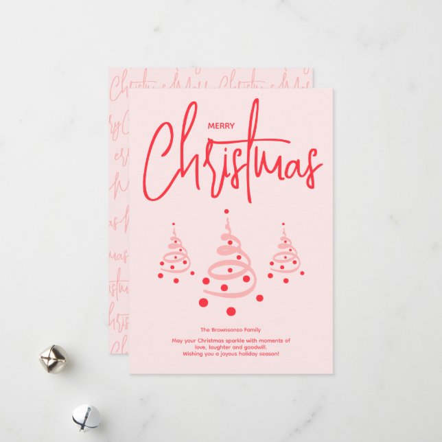 Elegant Pink Christmas Tree Holiday Card (Front/Back In Situ)
