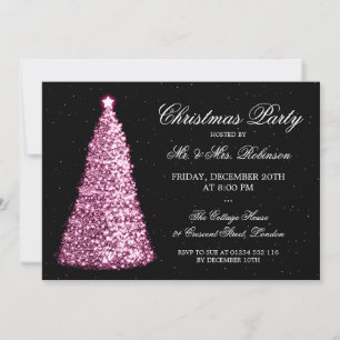 Elegant Pink Christmas Tree Holiday Party Invitation