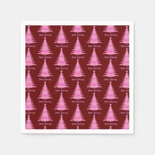 Elegant Pink Christmas Tree Pattern Red Napkin